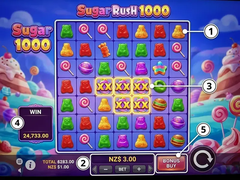sugar rush 1000 slot interface annotated screenshot